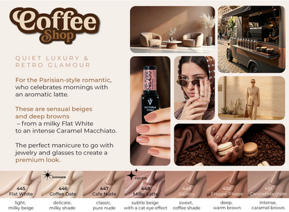 Victoria Vynn Salon Gellak Coffee Shop | NIEUW | 7 kleuren + GRATIS Top Oh! My Gloss in een prachtige 8-pack! - Laagste Prijs Garantie + GRATIS USB LED Lamp!